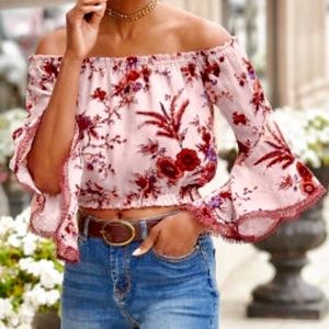 BP Floral Burnout Off-The-Shoulder Top